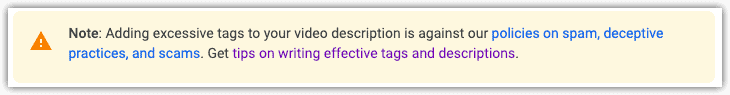 Youtube warning for tag misuse