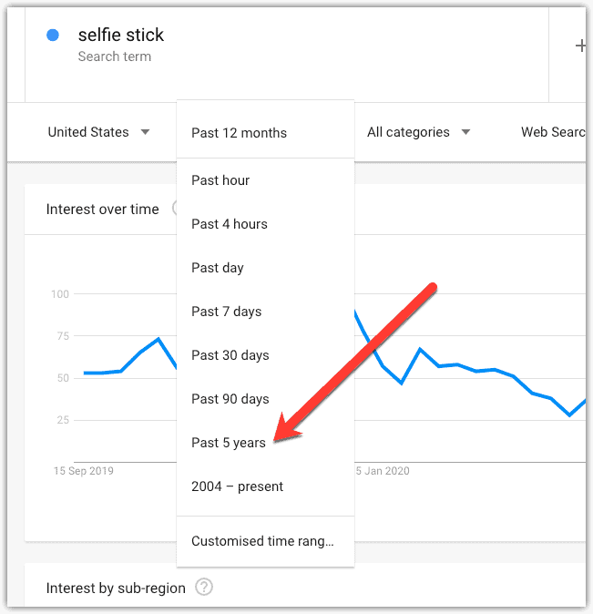 google trends instruction to change date