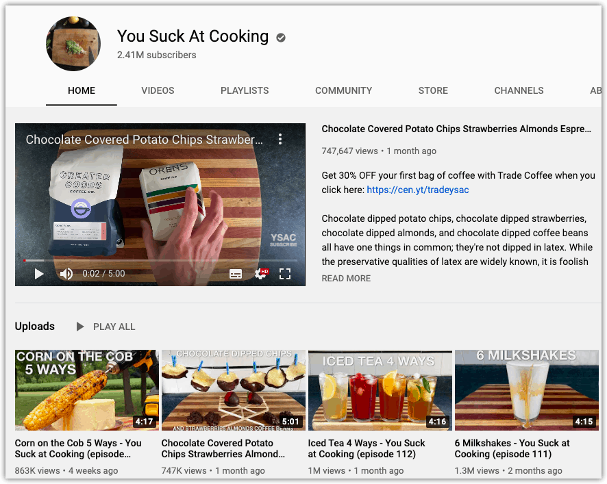 You Suck At Cooking channel
